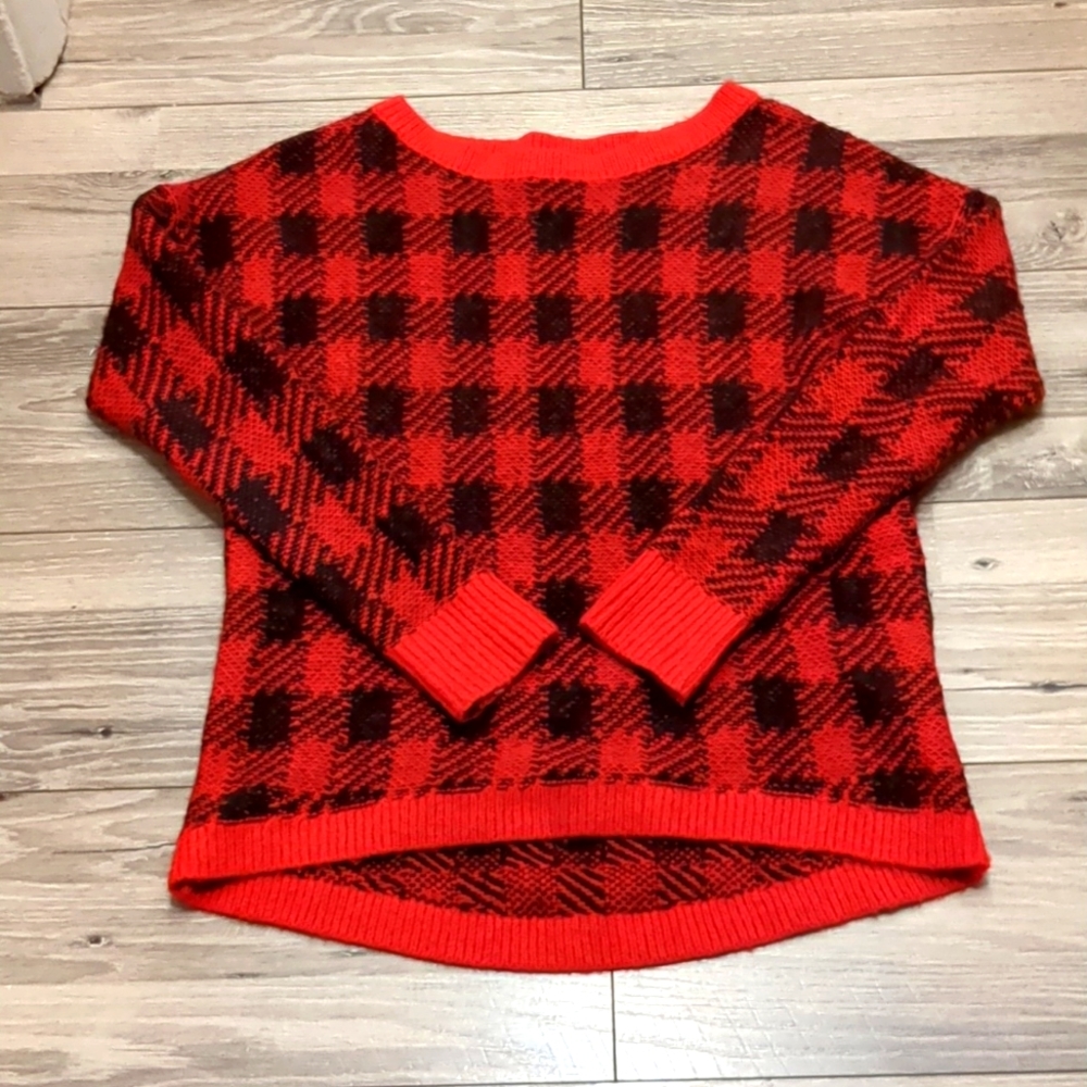 Express Women's Sweater. Red/black buffalo check, size Small.